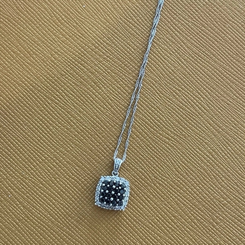 Natural Black and White Diamond Pendant Necklace 10K White Gold